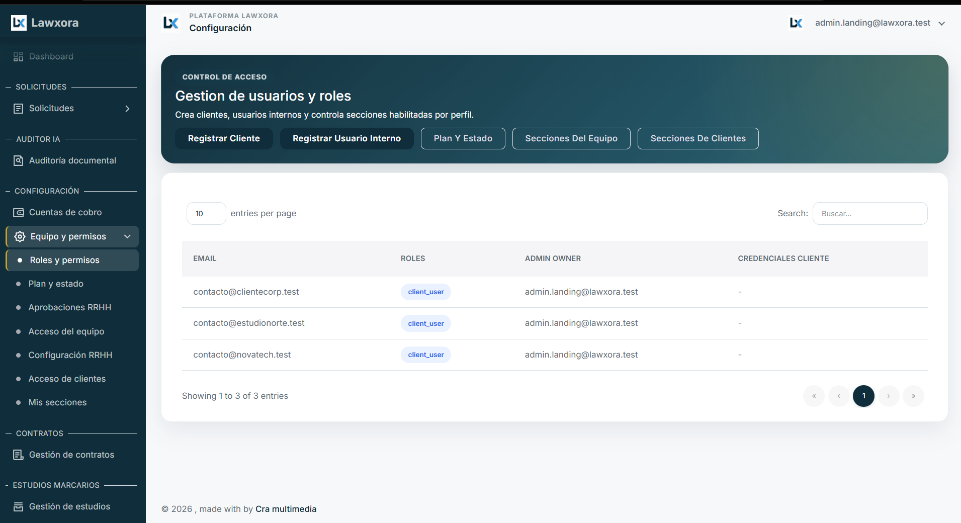 Control de accesos y roles de usuario en Lawxora